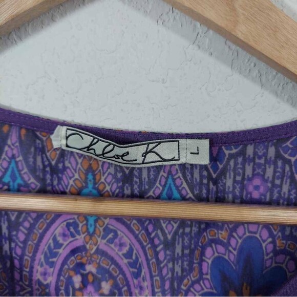 Chloe K Womens Popover Top Purple W/  Geometric Sleeveless Scoop Neck Blouse L - Picture 7 of 8